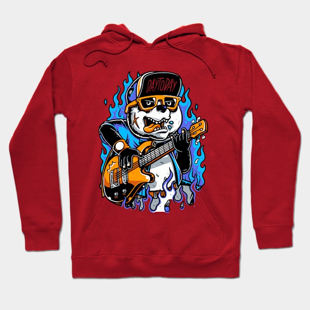 Panda Guitarist Illustration Hoodie by Mako Design 